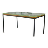 Table design en verre Saint-Gobain et métal laqué noir 1960’s