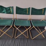 3 folding Lafuma green vintage camping seats