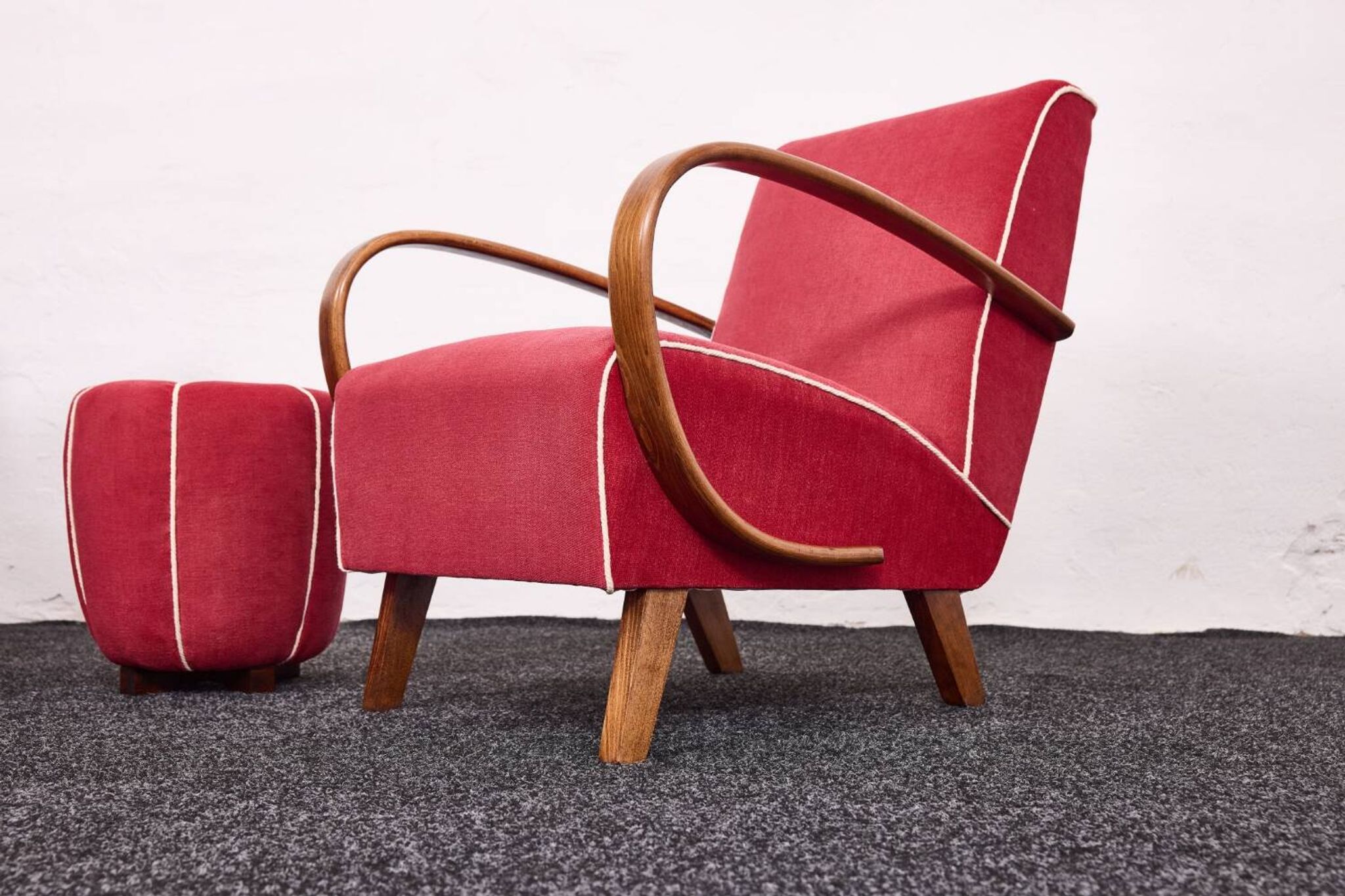 Fauteuils et tabourets Art Déco Jindřich Halabala H-530 années 1940, Up Závody