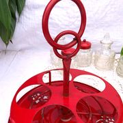 Table condiment server red metal turntable 6 vintage pieces