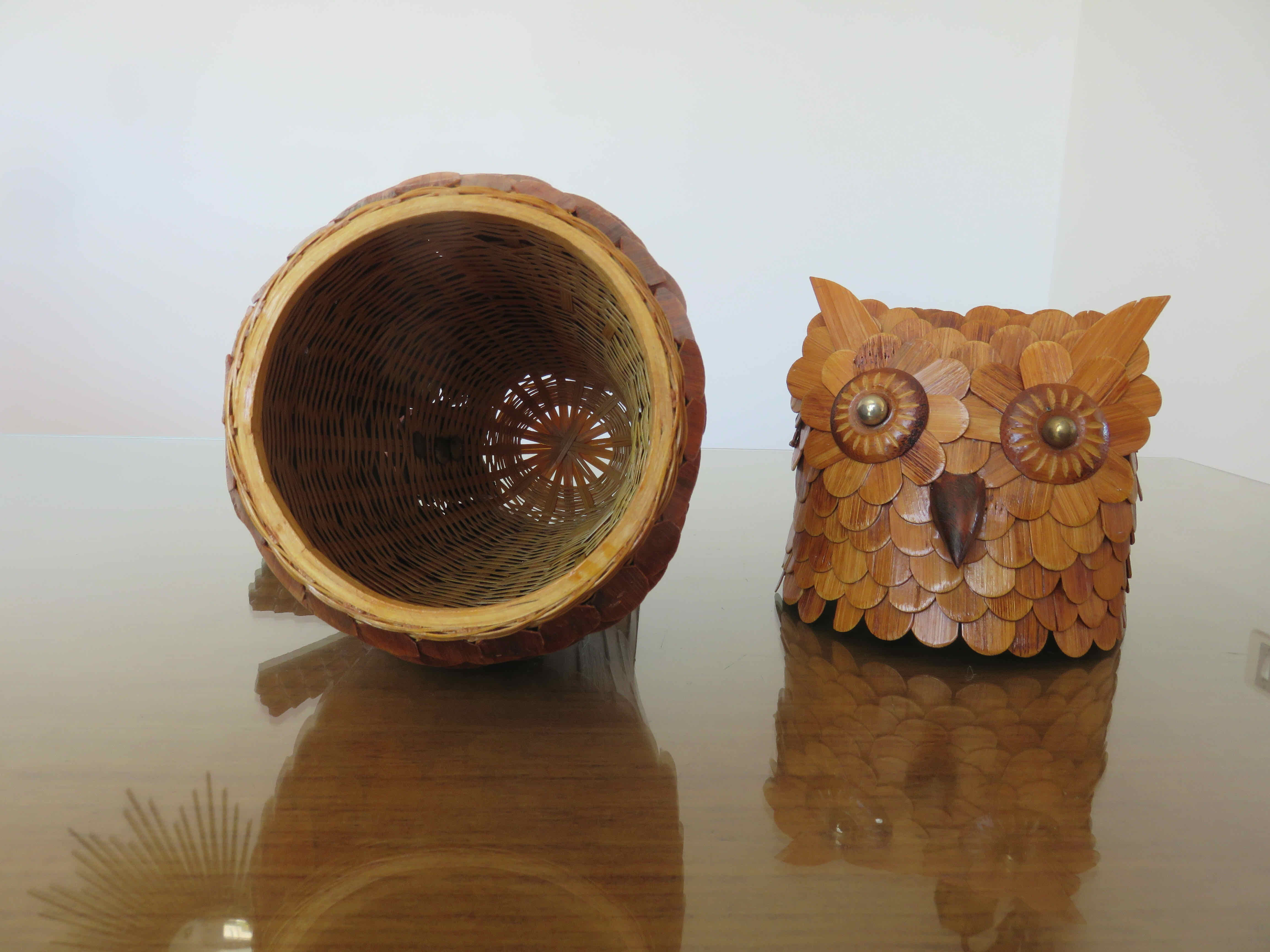 Set of 3 boxes "owl" bamboo 70s
