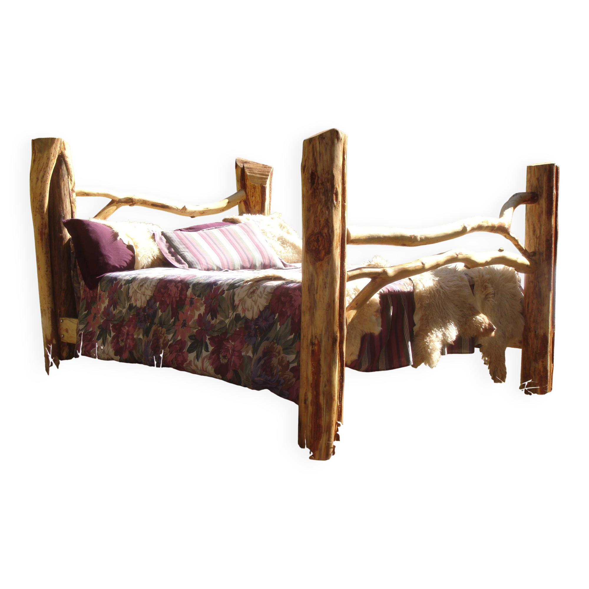 Handcrafted log pine bed originally made/ pine bed