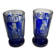 2 verres en cristal de Bohême taillé bleu cobalt, vers 1900