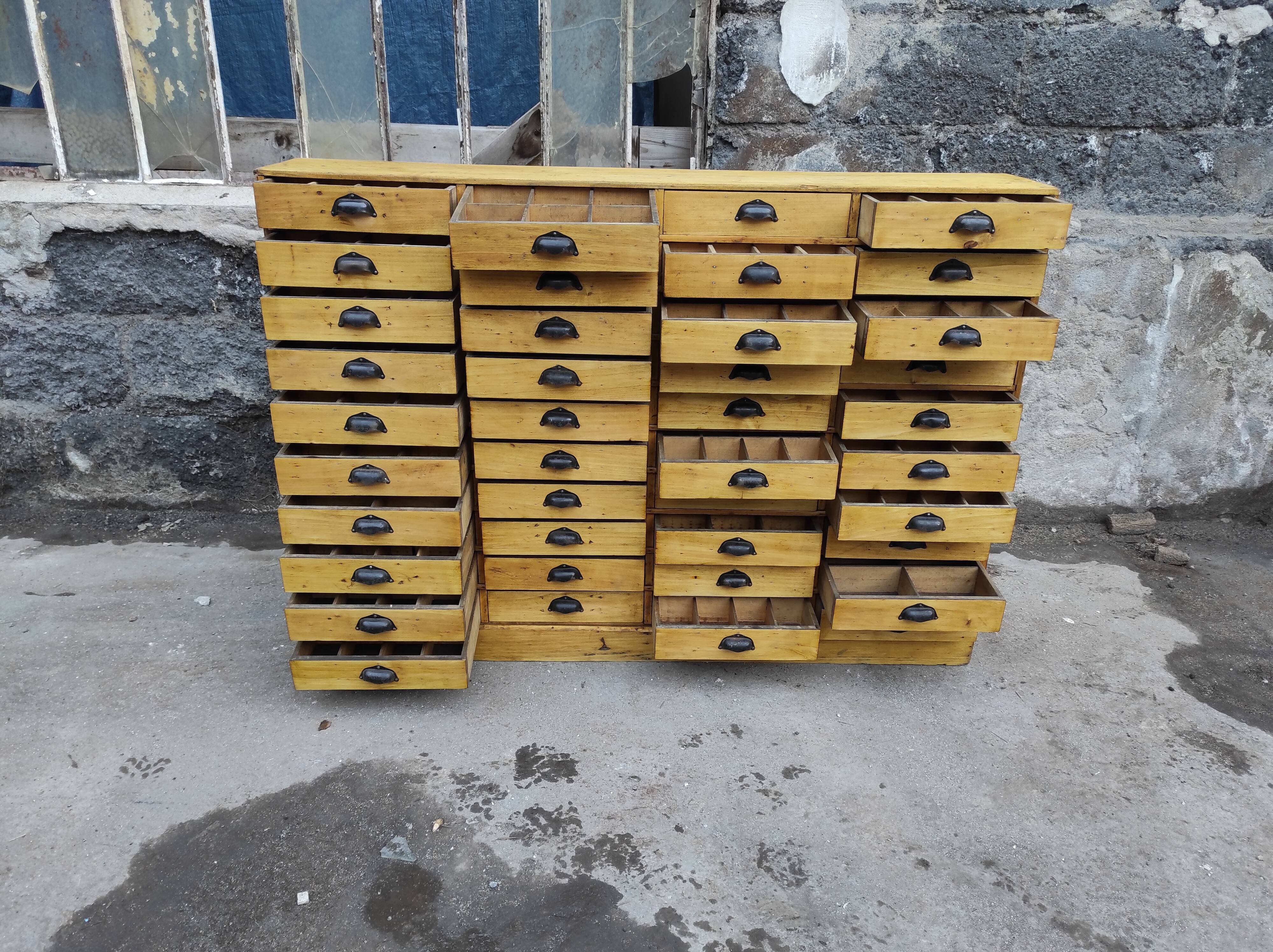 Craft furniture with 40 drawers and workshop shell handles