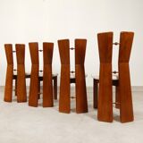 70's brutalist dining chairs in oak with bouclé fabric