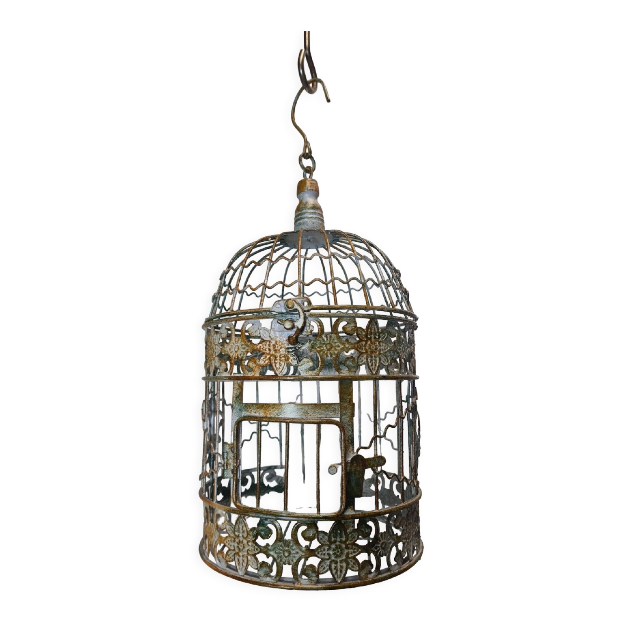 Round weathered iron birdcage