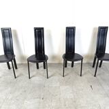 Vintage black leather dining chairs, set of 4, 1980s