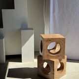 Coffee table, or openwork cubic stool in natural monoxyle mango wood H40.