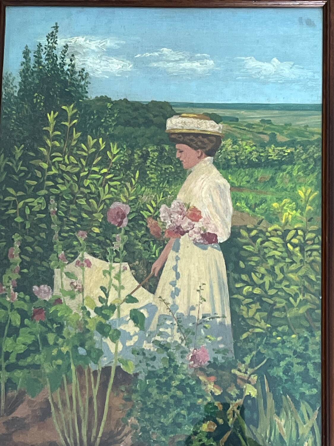 Painting: oil on canvas - woman with umbrella