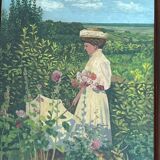 Painting: oil on canvas - woman with umbrella