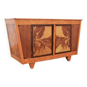 Unique 1950s design marquetry sideboard