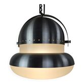Grand lampadaire en métal brossé et verre opalin, Italie années 1970