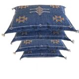 Blue silk pillow, moroccan sabra cushion, handmade cactus silk pillow, berber sabra cushion, pillow throw, moroccan sabra lumbar cushion