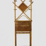 Art nouveau bamboo coat rack with beveled mirror. 5 coat hooks, umbrella stand.