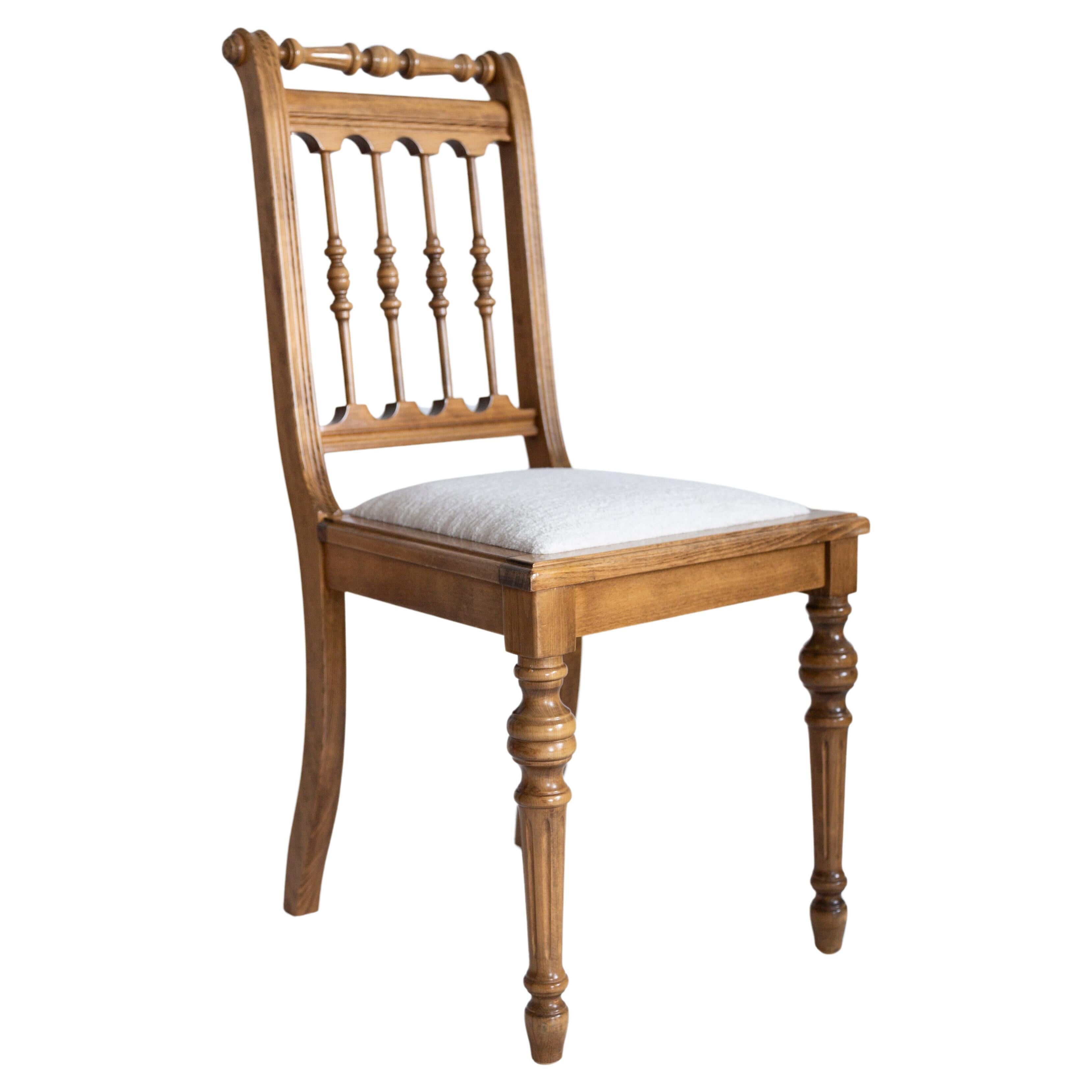 Unique mid-century chair, white upholstery, oak wood, Europe, 1960.
