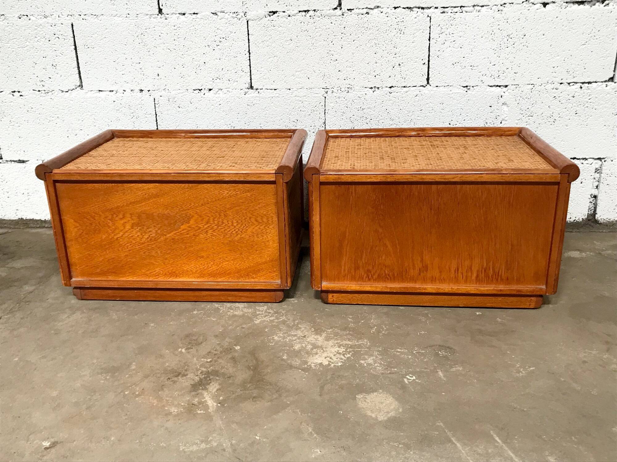 Maugrion rattan bedside tables for Roche Bobois vintage 70s