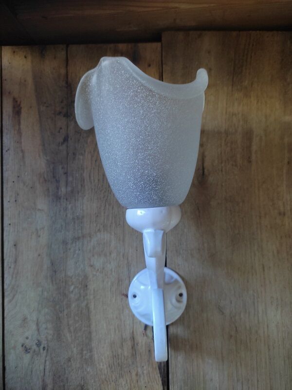 Enamelled metal wall lamp white tulip glass paste