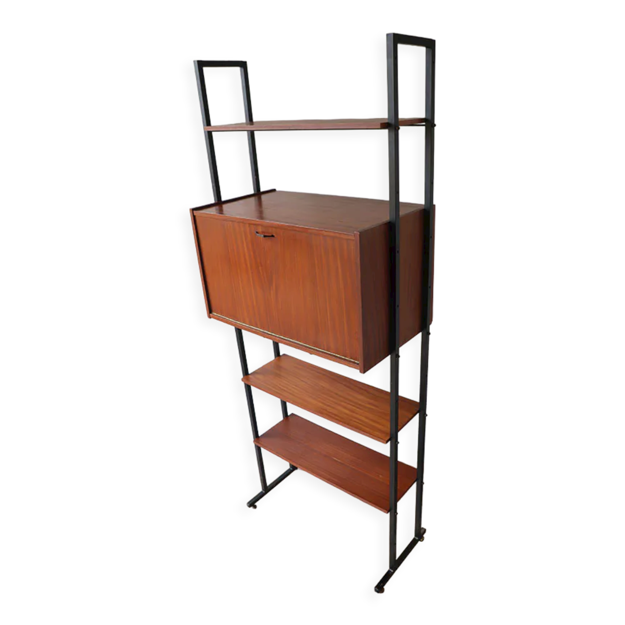 Bibliothèque vintage modulable avec étagères en bois et métal 1960