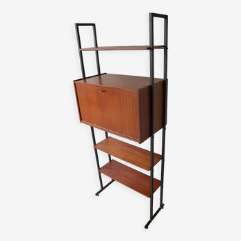Modular vintage bookcase with 1960 wood and metal shelves