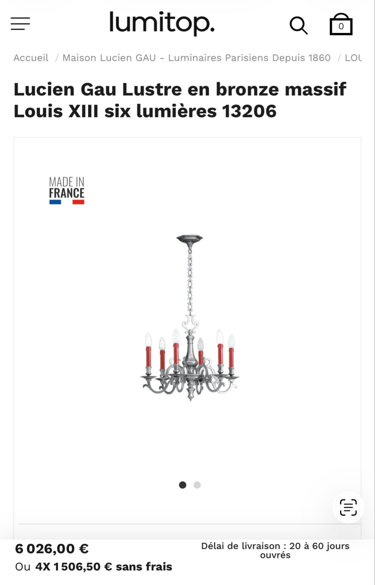 Chandelier Lucien Gau - Louis XIII model - solid bronze - 6 lights - r