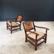 Arts & Crafts Handcrafted Low Lounge Armchairs, Belgium, 1920s, Set of 2