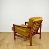 Wooden armchair designed by Z. Baczyk brown vintage yellow-olive