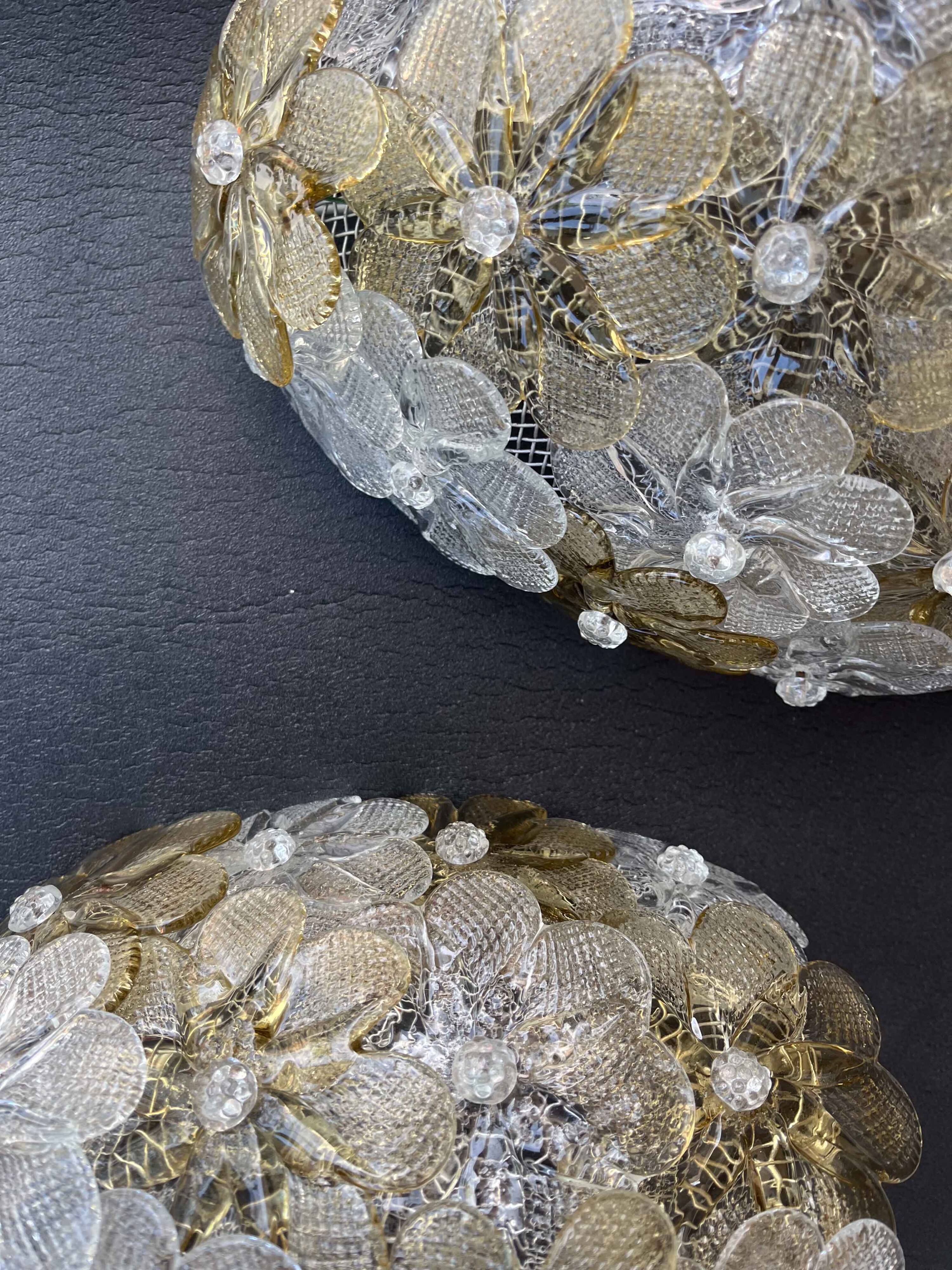 Set of 3 Murano Wall Light Flower by Seguso for Venini, Italy, 1960s