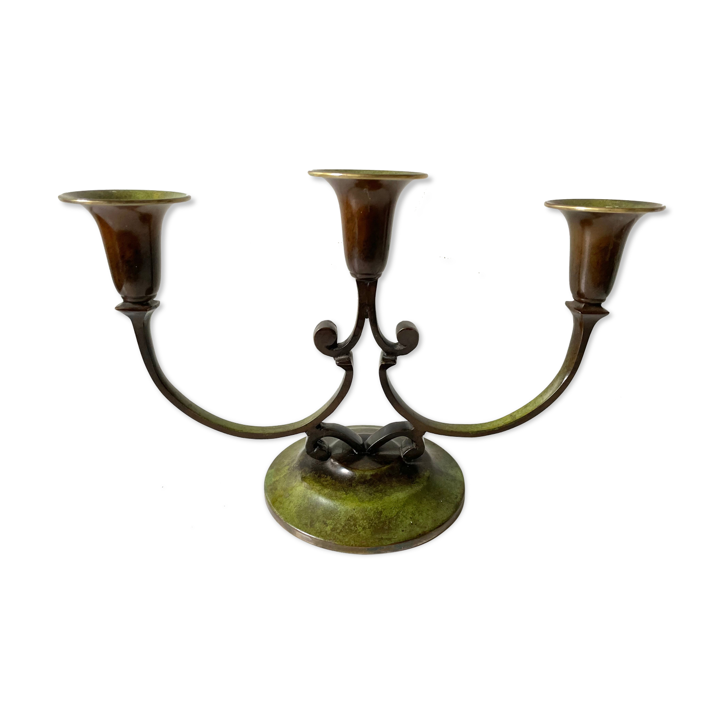 Art Deco Swedish Grace  candleholder in Varnish Verdigris Brass