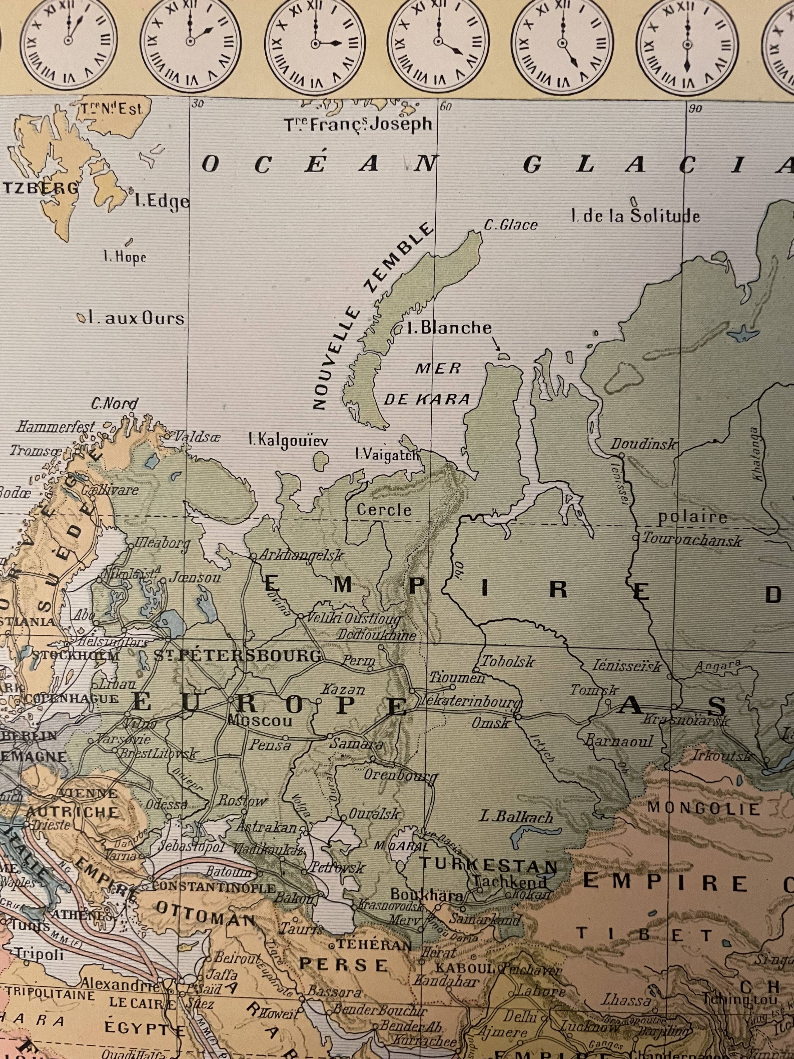 Lithography on Earth from 1897 - major communication routes, population density and religions