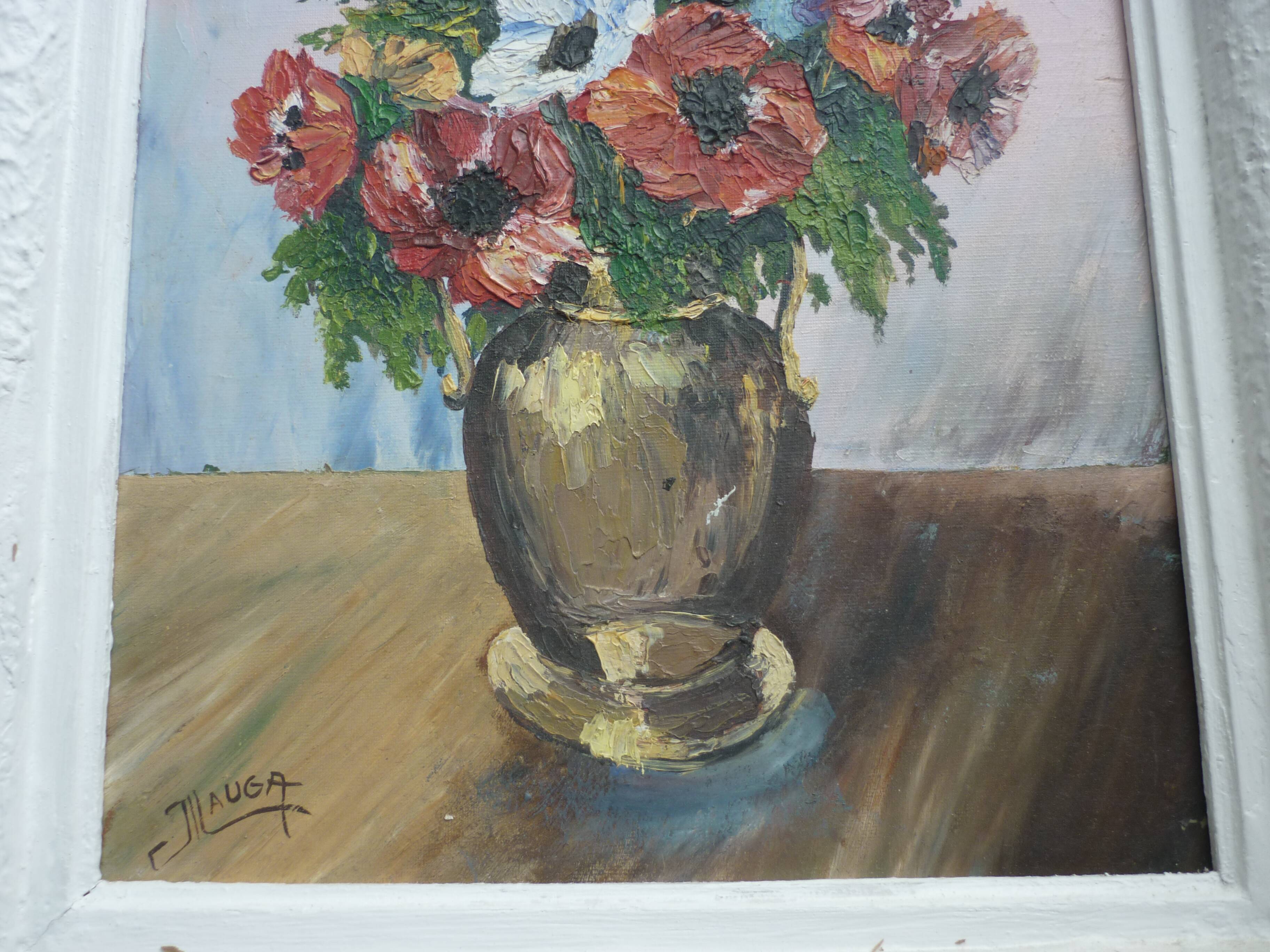 Tableau peinture bouquet de fleurs signé J Lauga