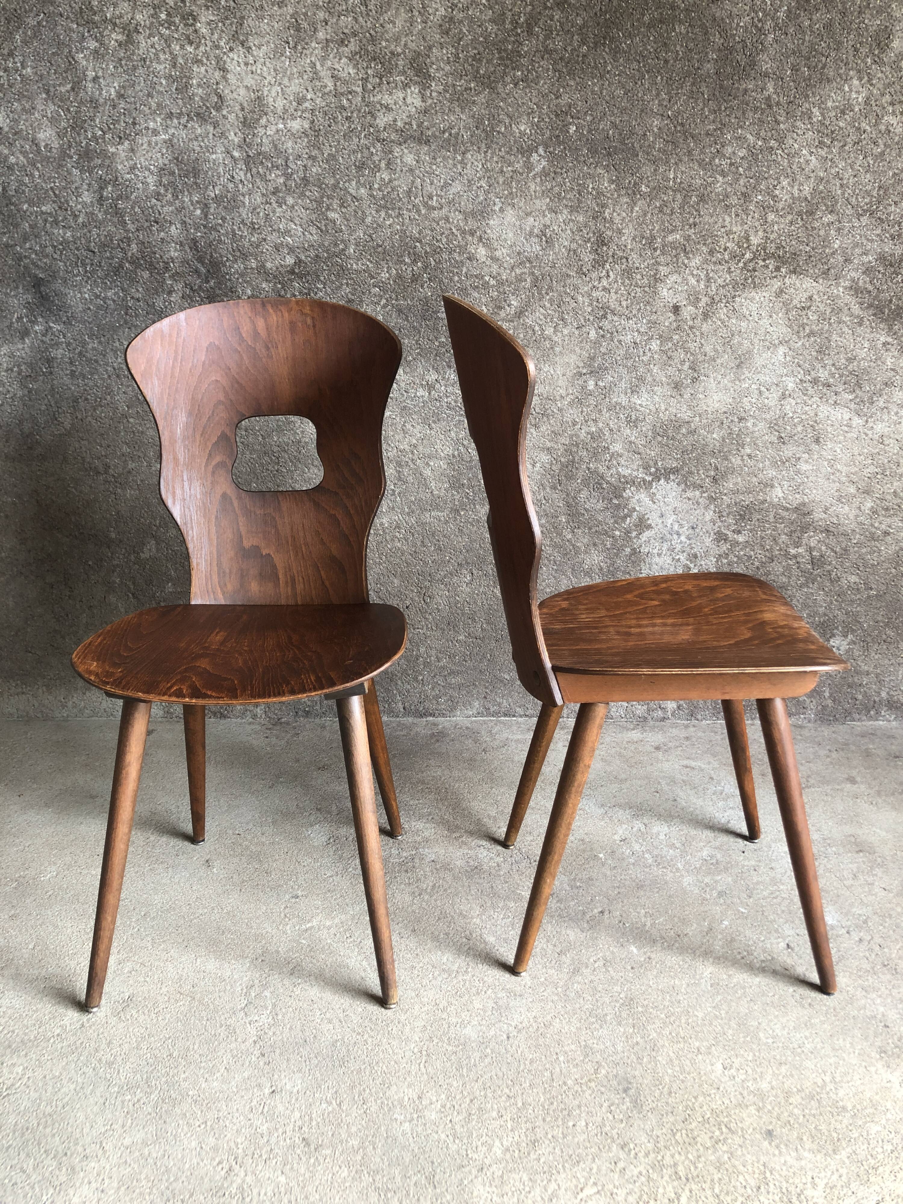 4 vintage Baumann bistro chairs, gentian model, 50/60