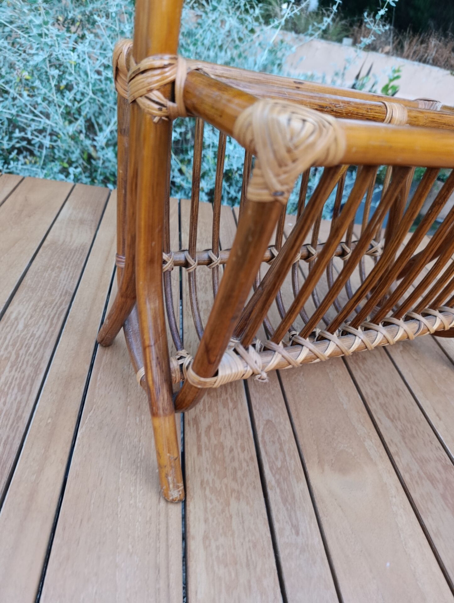bamboo / rattan magazine rack, vintage, bohemian chic charm
