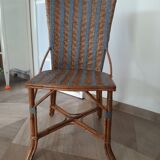 2 woven rattan garden chairs – sky blue net patterns – 1940s