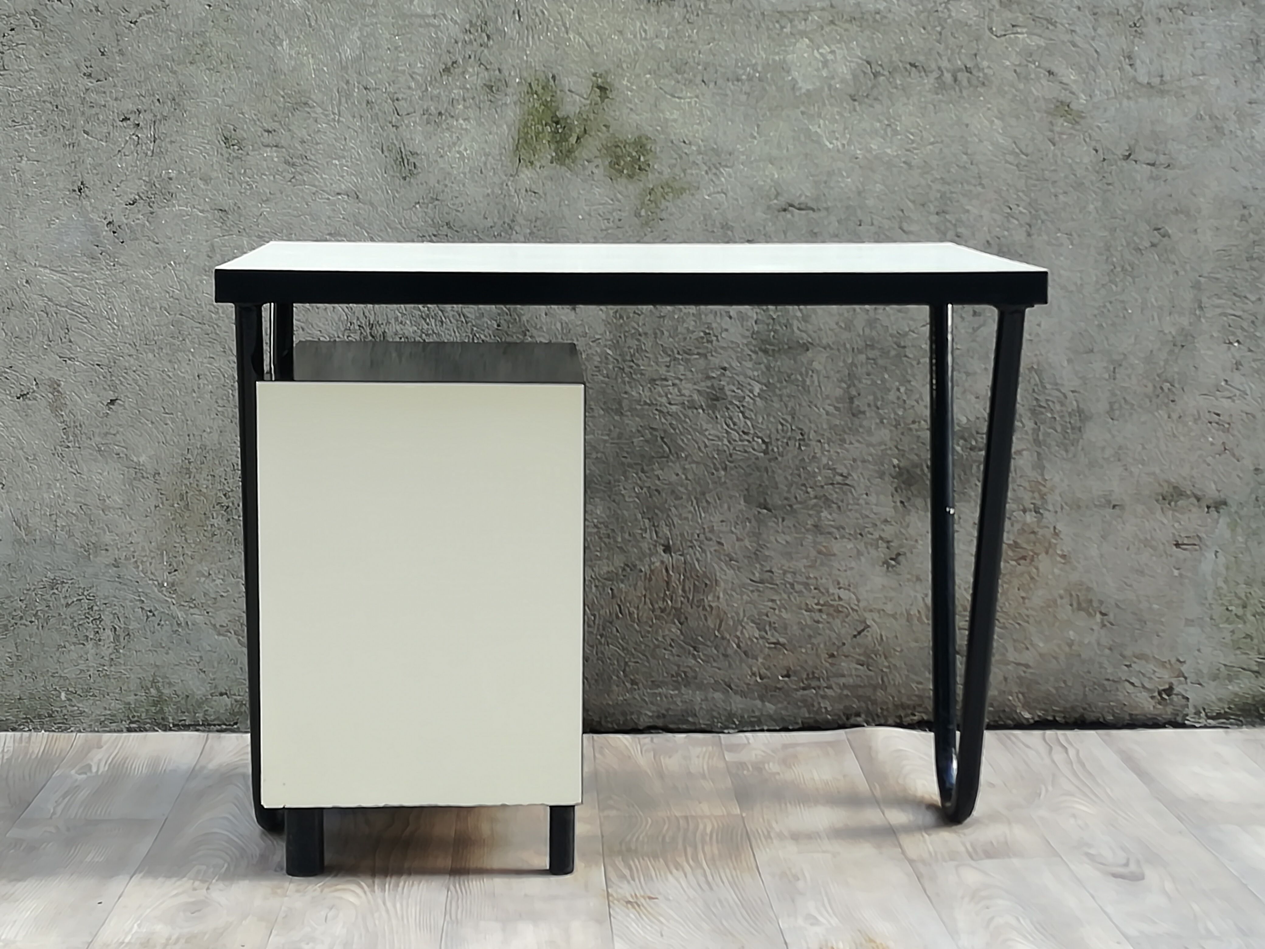 Modernist desk in metal and wood, 1950 s