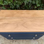 Art Deco chest of drawers in raw wood and blue, 1940