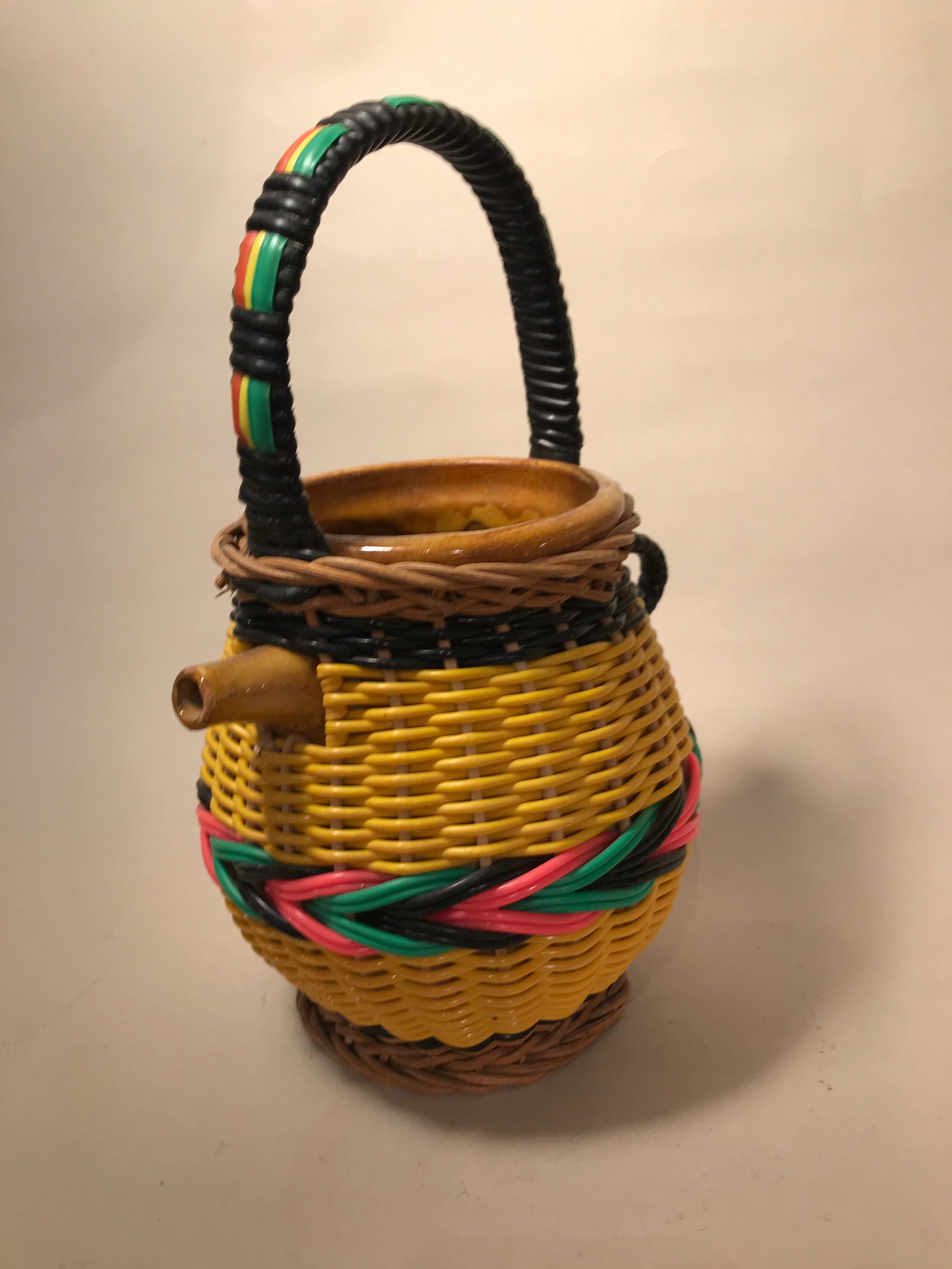 Pitcher 1960 terracotta and scoubidou vase pot with carafe cove