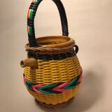 Pitcher 1960 terracotta and scoubidou vase pot with carafe cove