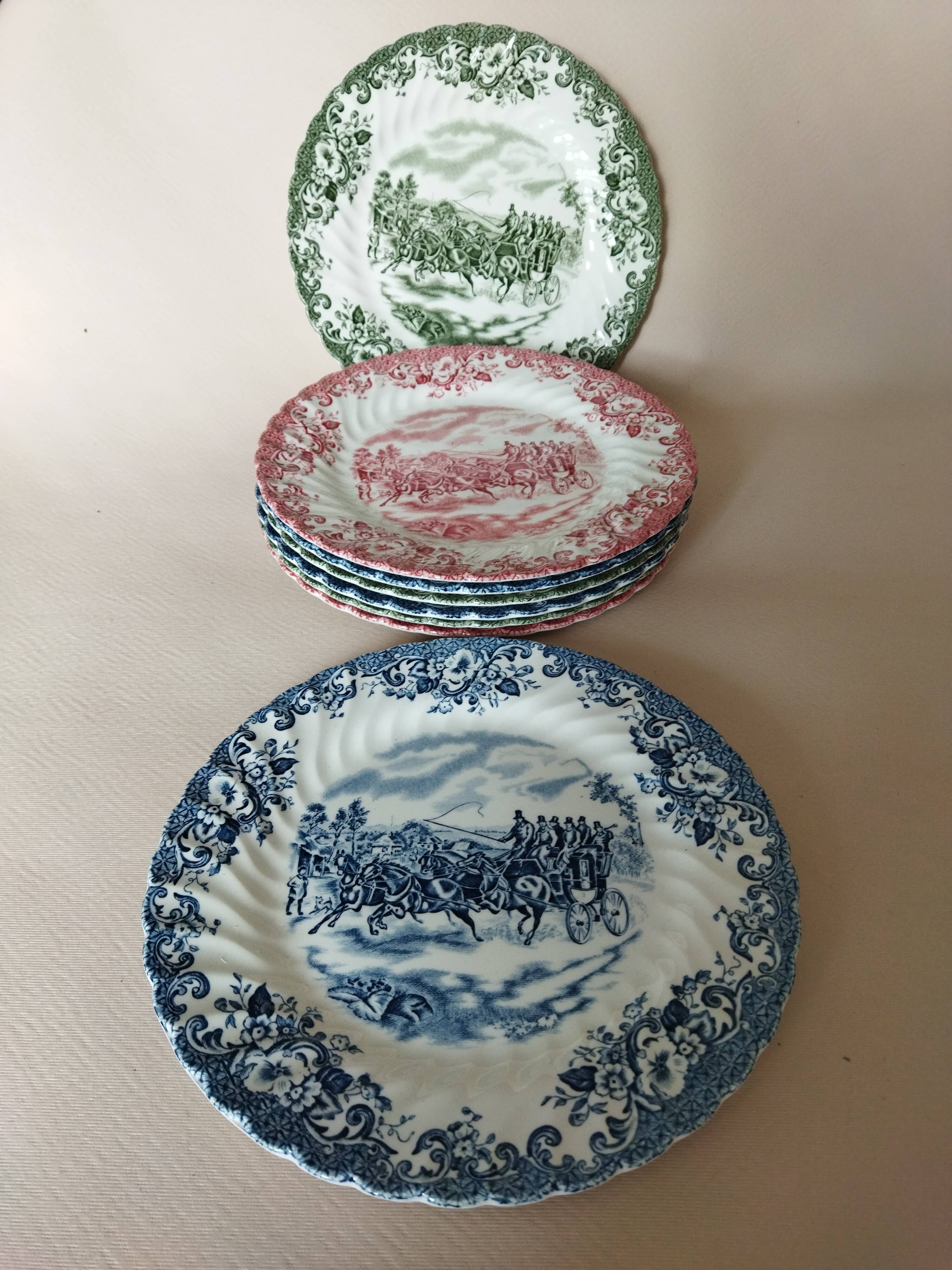 8 Johnson Bros "Coaching Scenes" English dessert plates