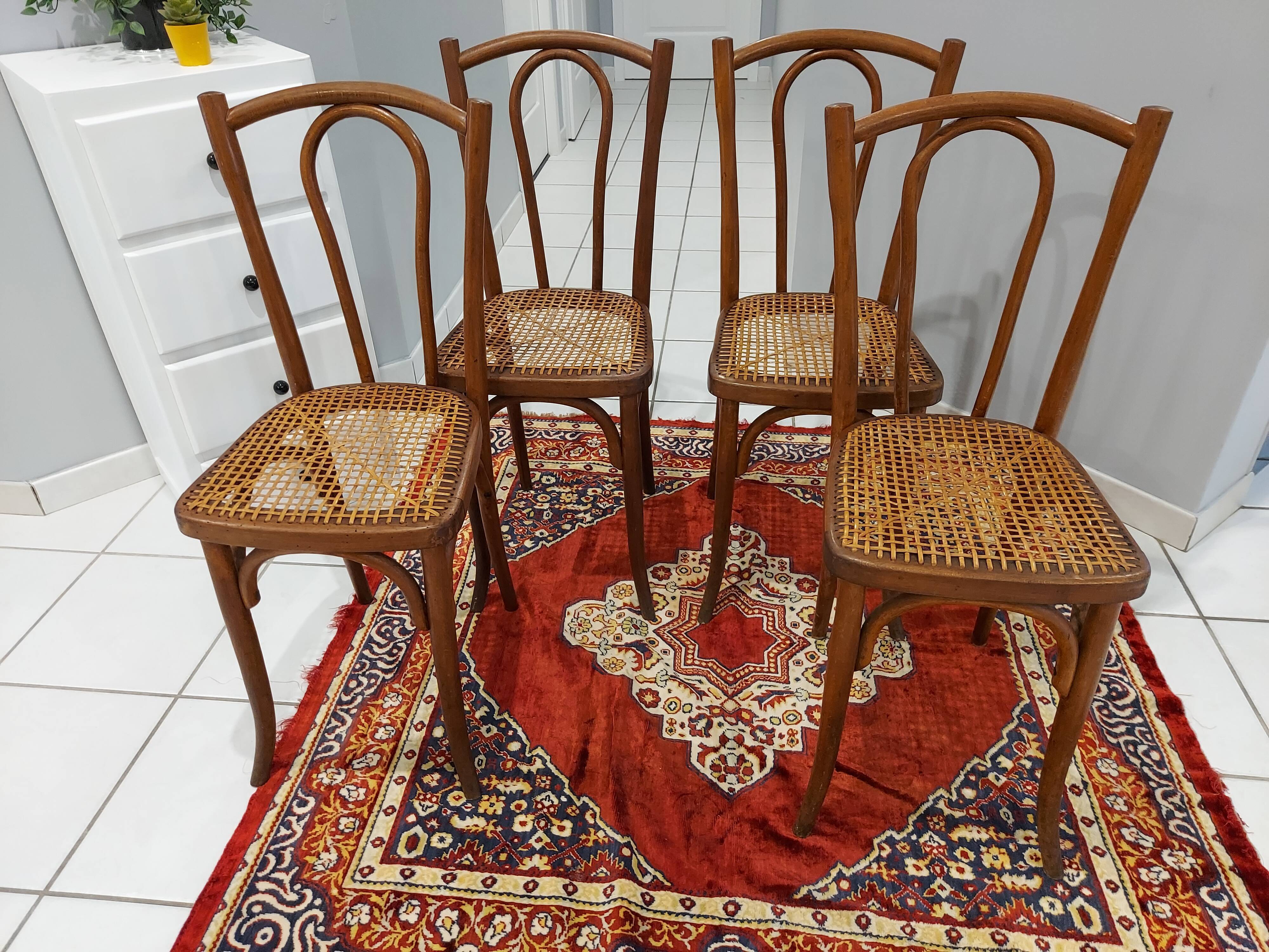 Suite of 4 chairs of Bistrot cannage Japy Frères 1920s