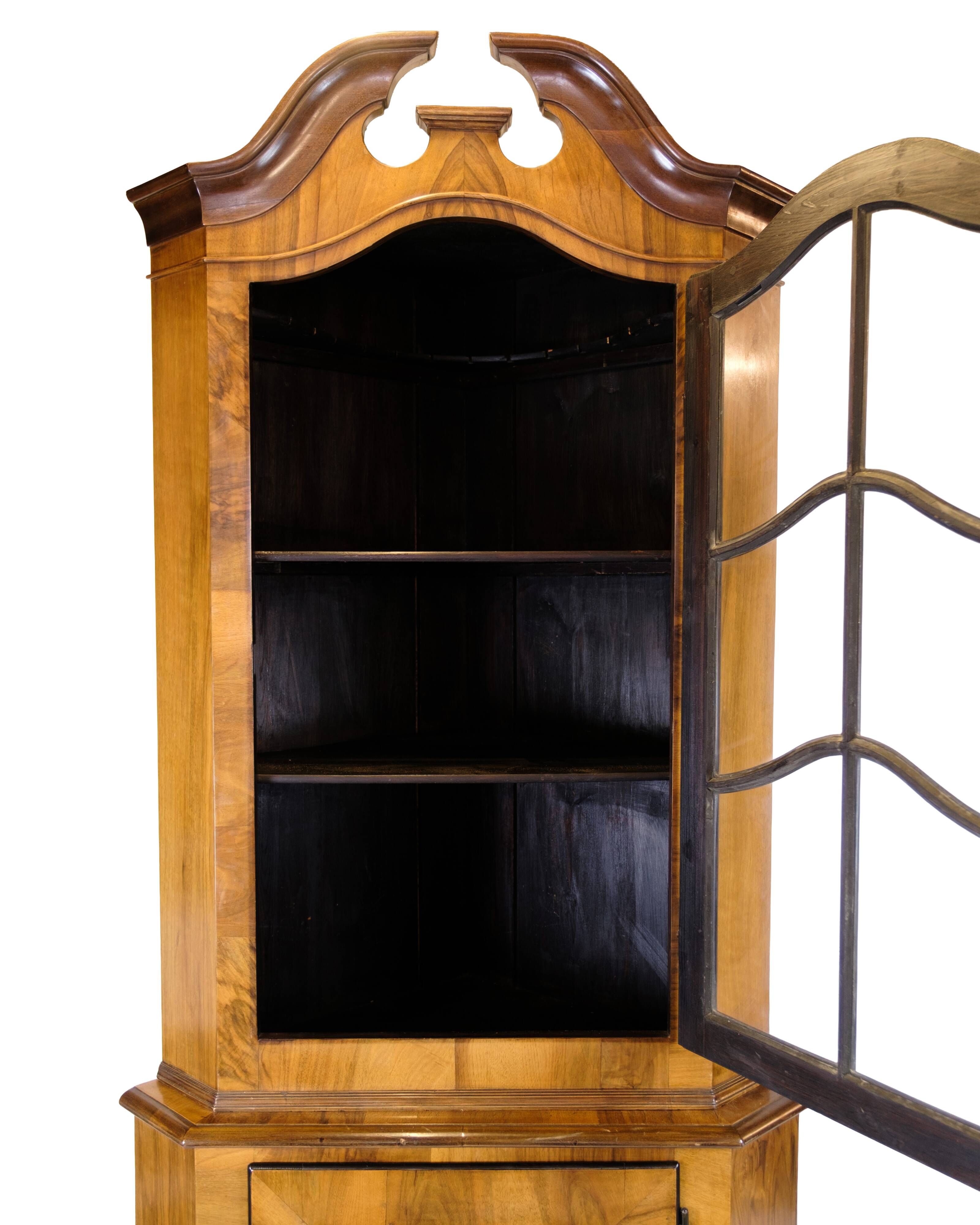 Antique display case/corner cabinet - Baroque style - walnut - glass door with bars - circa 1900