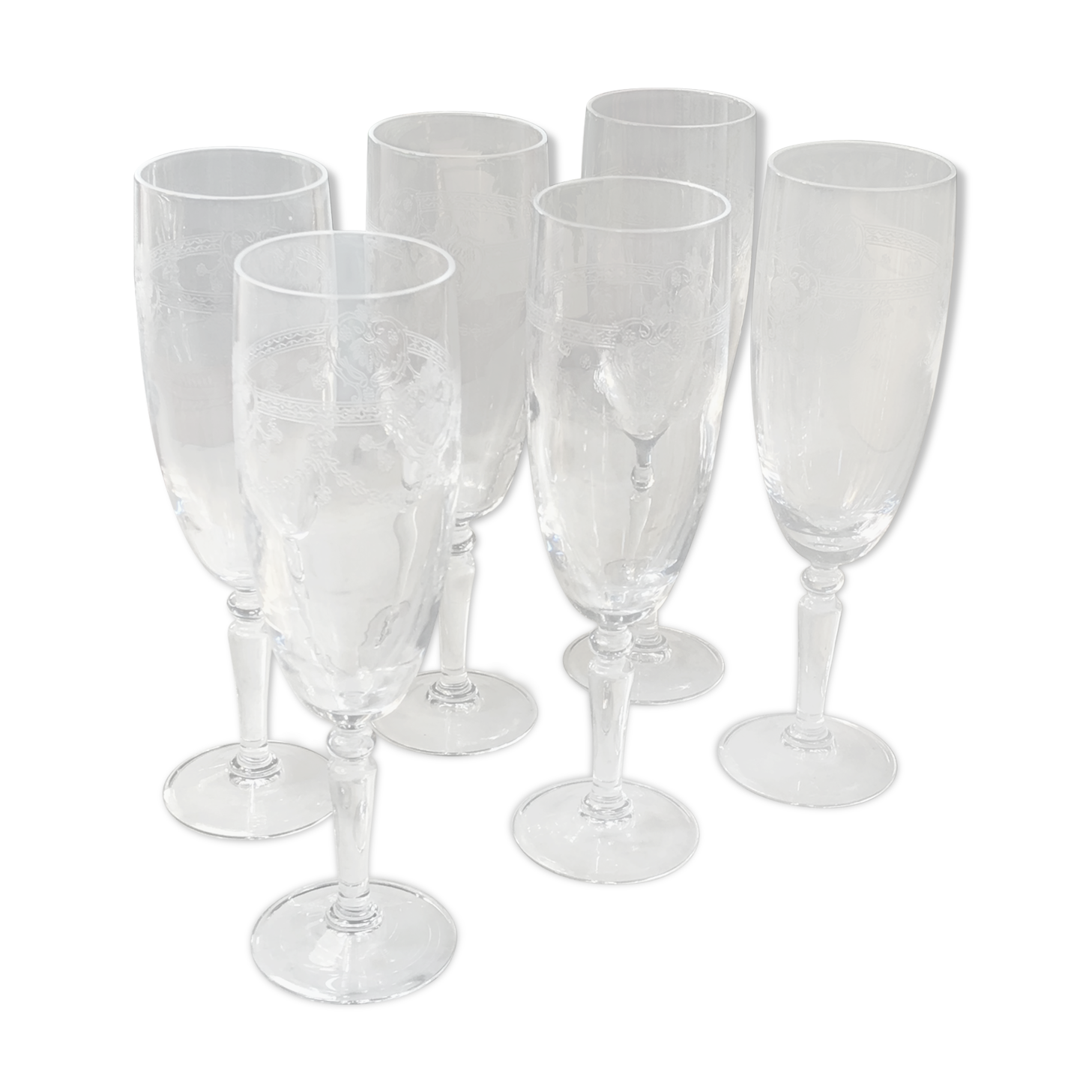 Six crystal champagne flutes