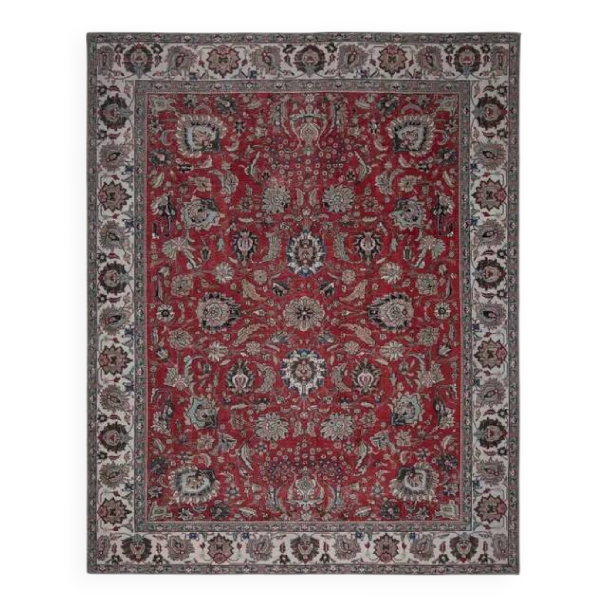 Tapis d'aire vintage persan fait main en laine rouge surdimensionné 298x383 des années 1970