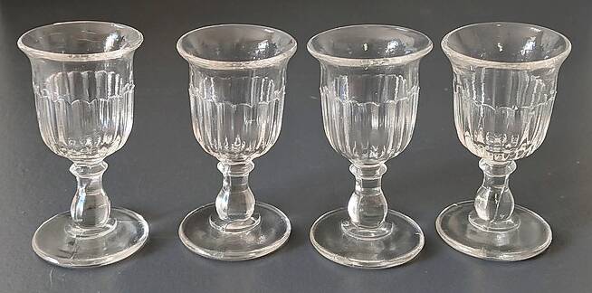 Vintage set of 4 hollow-ribbed tulip liqueur glasses