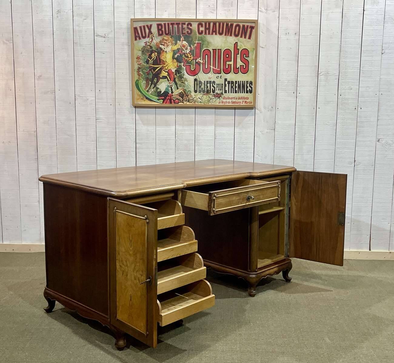 1950s English desk in walnut and oak