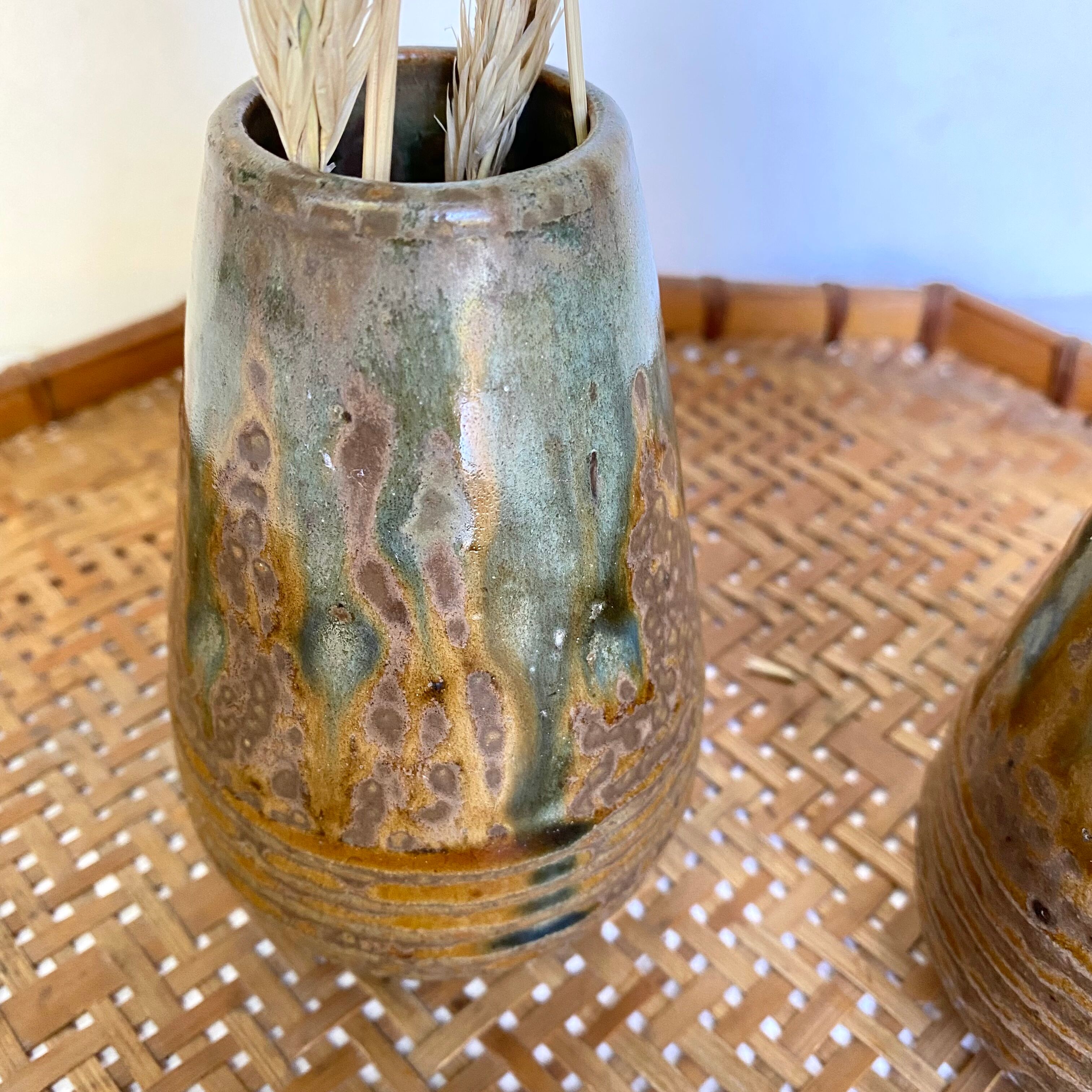 Enamelled stoneware vases