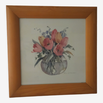 Lithographie fleurs encadrée de rosalind oesterle