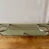 Large vintage wall-mounted coat rack in green Formica and chrome metal