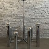 Large vintage chandelier stainless steel 1970