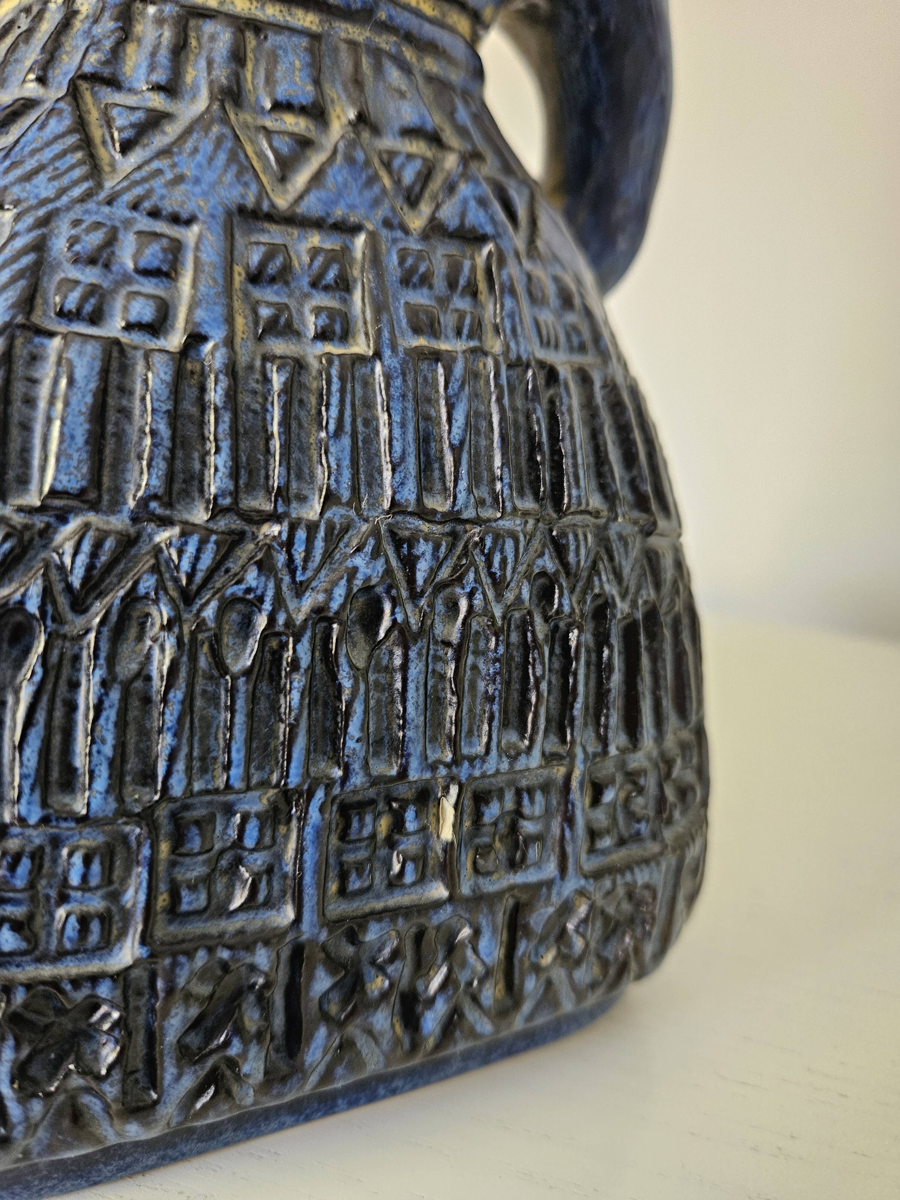 Vintage bay keramik, blue woman with fruit basket, germany, 1960s/1970s.