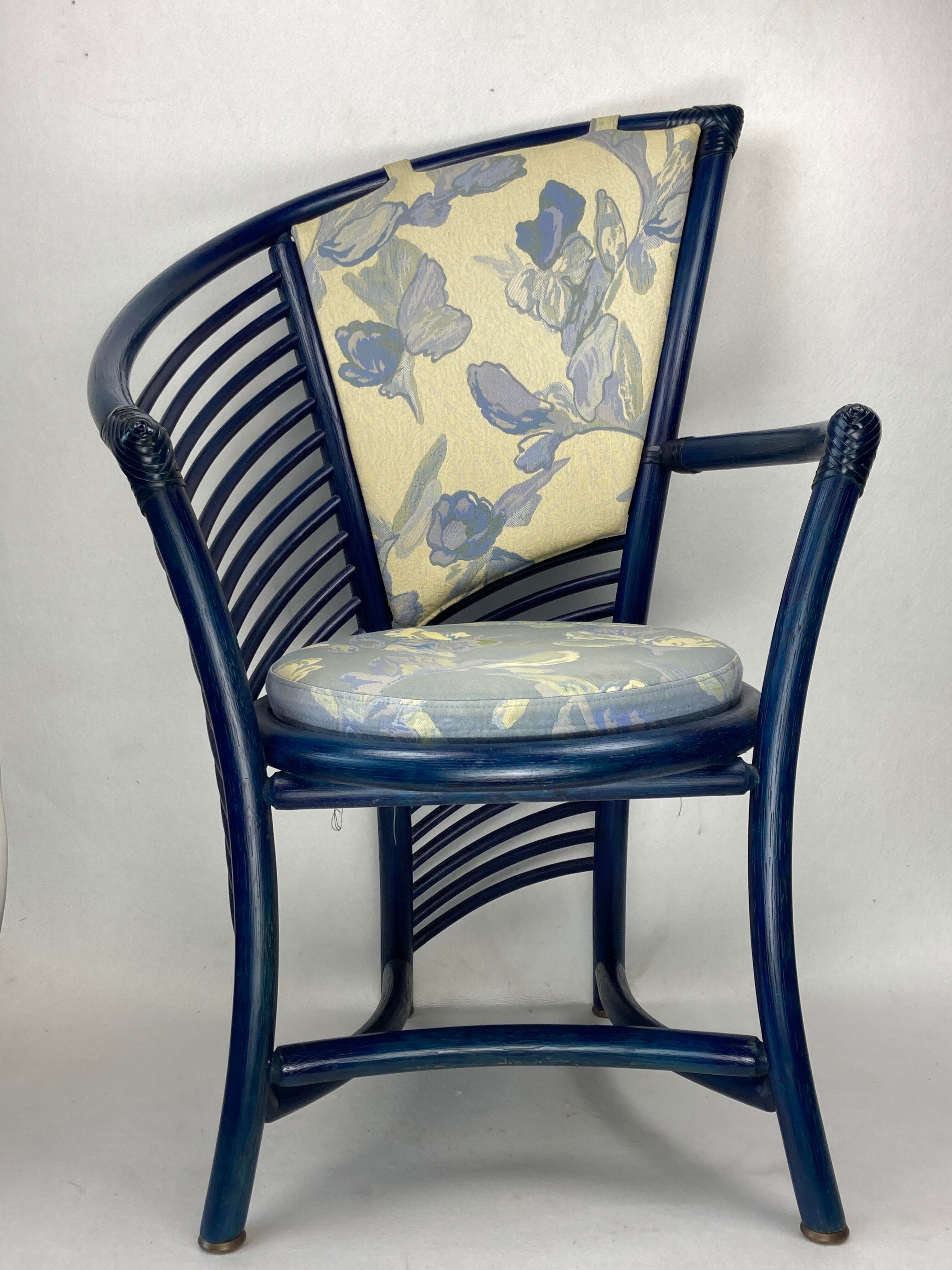 Set of 4 sculptural rattan bamboo dining chairs, Flechtatelier Schütz, Germany 1980s